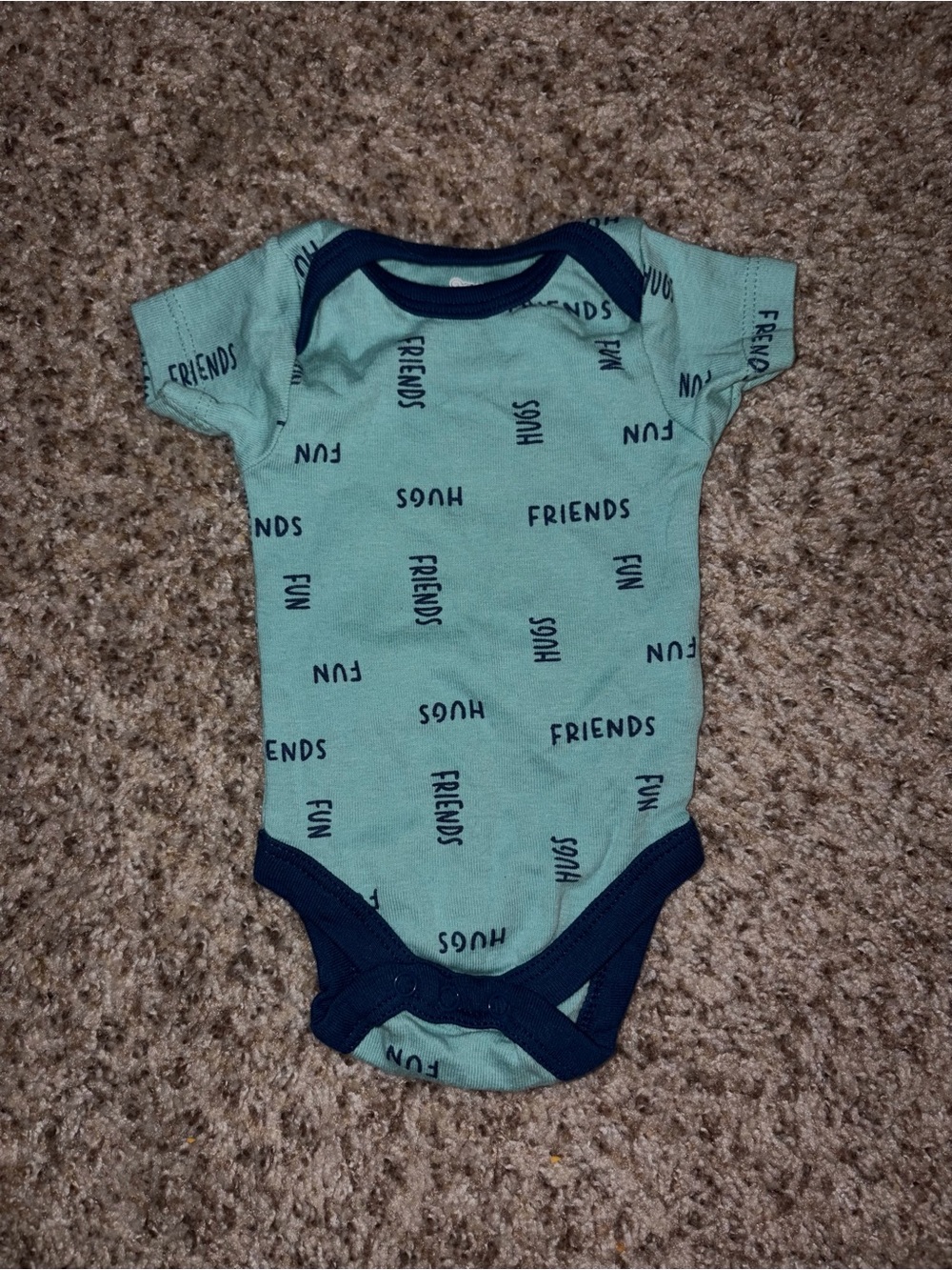 Teal Baby One-Piece Bodysuit with Navy Trim - Fun Friends Print